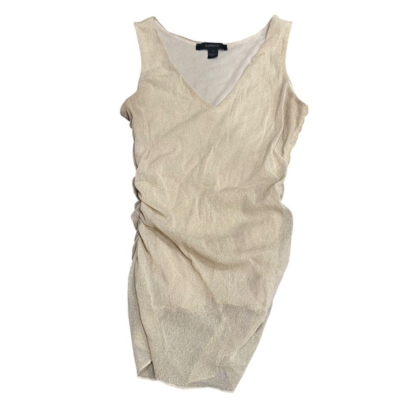 Express Tops - Express Womens XS Gold Metallic Mesh Ruched Sleeveless V-Neck Shimmer Top